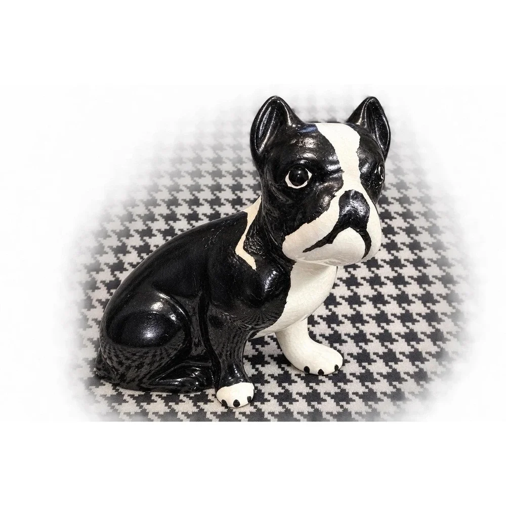 Vintage Boston Terrier Dog Figurine Black White 6